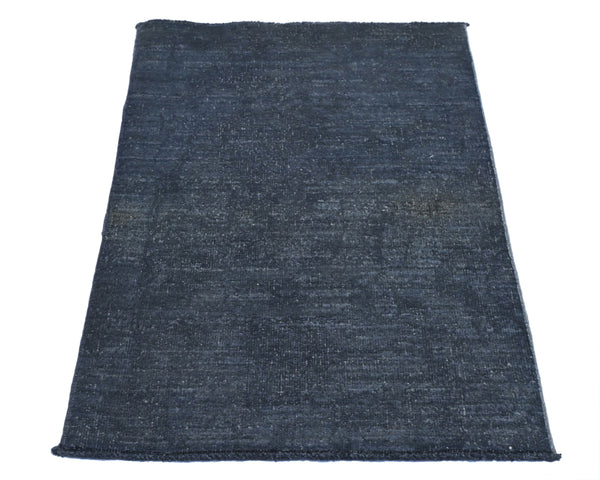 2x3 Ft Chobi Gray Over Dye Afghan Hand Knotted Wool Area Rug